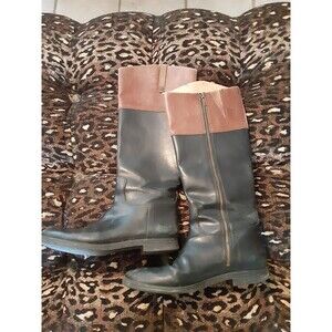 Enzo Angiolini Brown Black Leather Riding Boots 9 Equestrian Distressed